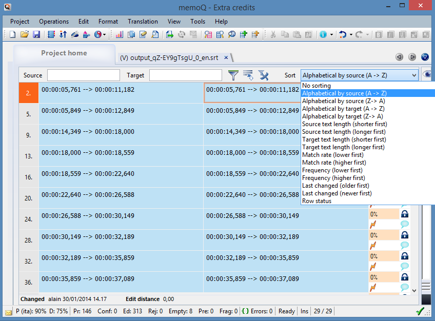 SRT translation with memoQ